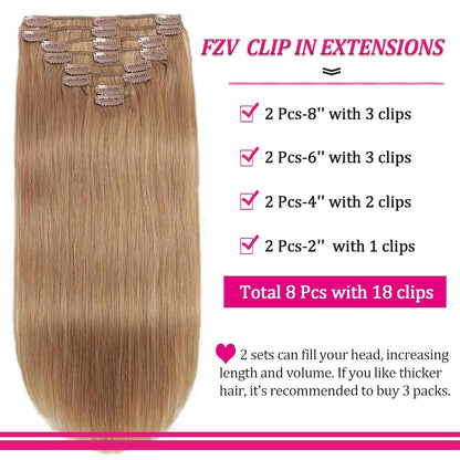 High Quality Clip In Honey Blonde (#27) Straight Hair Extensions 100% Human Hair – Warm Tone, Seamless Blend, Easy Install