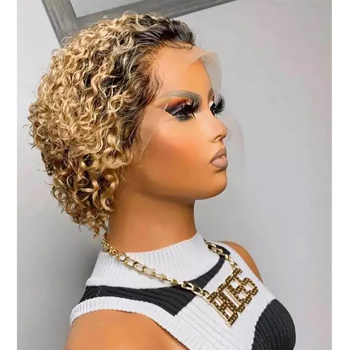 1B/30 Short Curly Bob Wig – 13x1 Lace Front 100% Human Hair