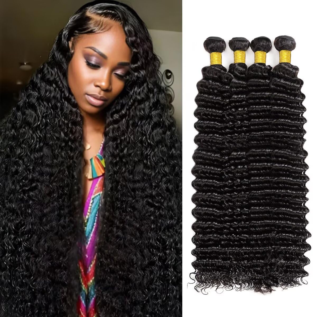 100% Affordable Human Hair Deep Wave Bundles | Natural Black 1B | 10"-30" | Rich & Defined Curls