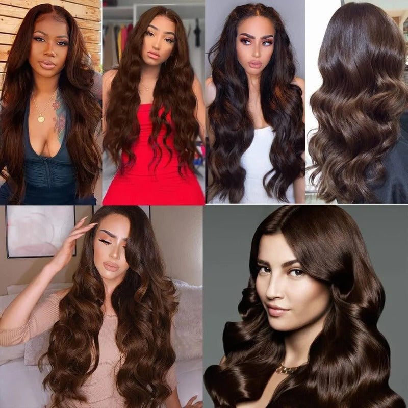 3 Bundles with 13x4 Lace Frontal Body Color #4 Medium Brown Brazilian Virgin Hair