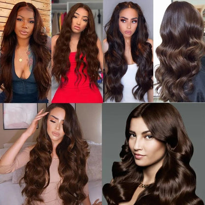 3 Bundles with 13x4 Lace Frontal Body Color #4 Medium Brown Brazilian Virgin Hair