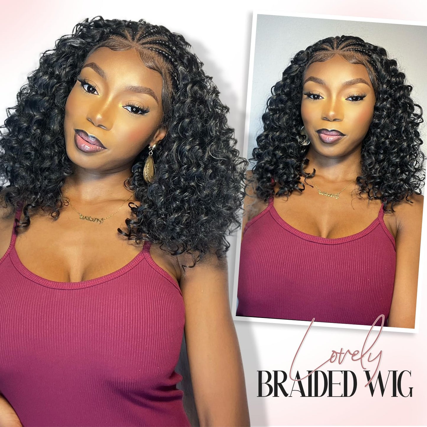 Fancy Hair Cornrow with Curly Braided Wig, Baby Hair Glueless Transparent 13x4 Inch Lace Frontal Wig for Black Women 12 to 16 inches