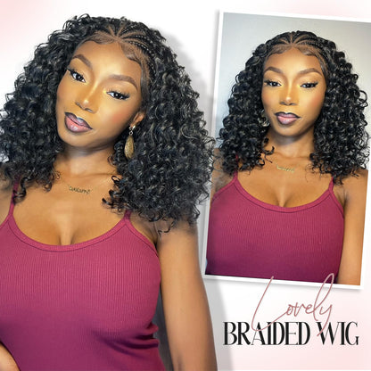 Fancy Hair Cornrow with Curly Braided Wig, Baby Hair Glueless Transparent 13x4 Inch Lace Frontal Wig for Black Women 12 to 16 inches