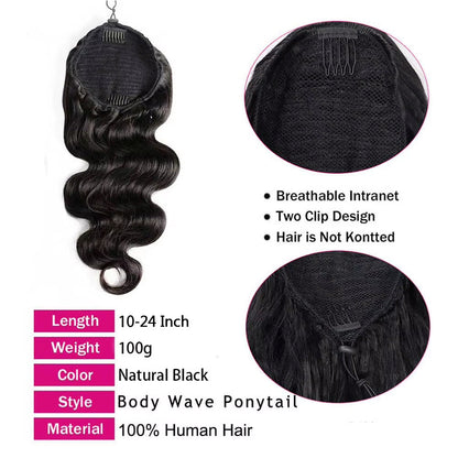 Mink Hair Clip in Draw String Ponytail Body Wave Deep Wave – 100% Human Hair, Adjustable Drawstring, Instant Glam