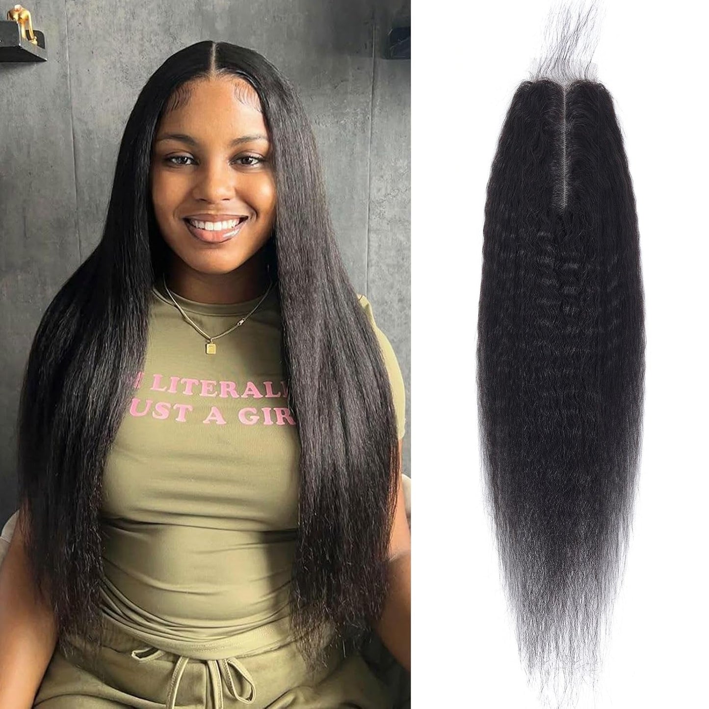 2x6 HD Lace Closure Kinky Straight – Brazilian Natural Color Virgin Human Hair | Pre-Plucked, Skin-Melt HD Lace