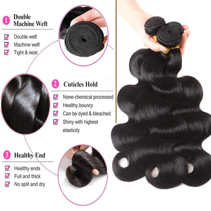 3 Bundle Affordable 100% Human Hair Body Wave Unprocessed | Jet Black Color | Value Set Deal