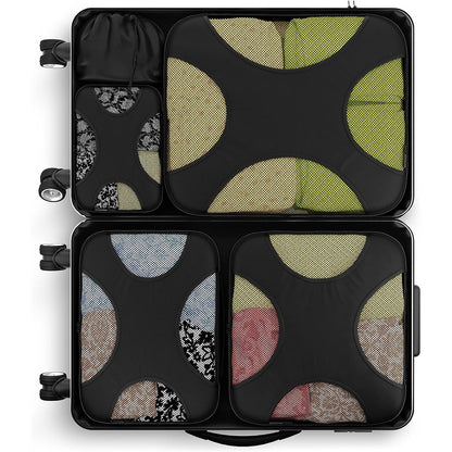 Travel Black Mesh 5 Set Packing Cube Organizers With Laundry Bag (New Style)