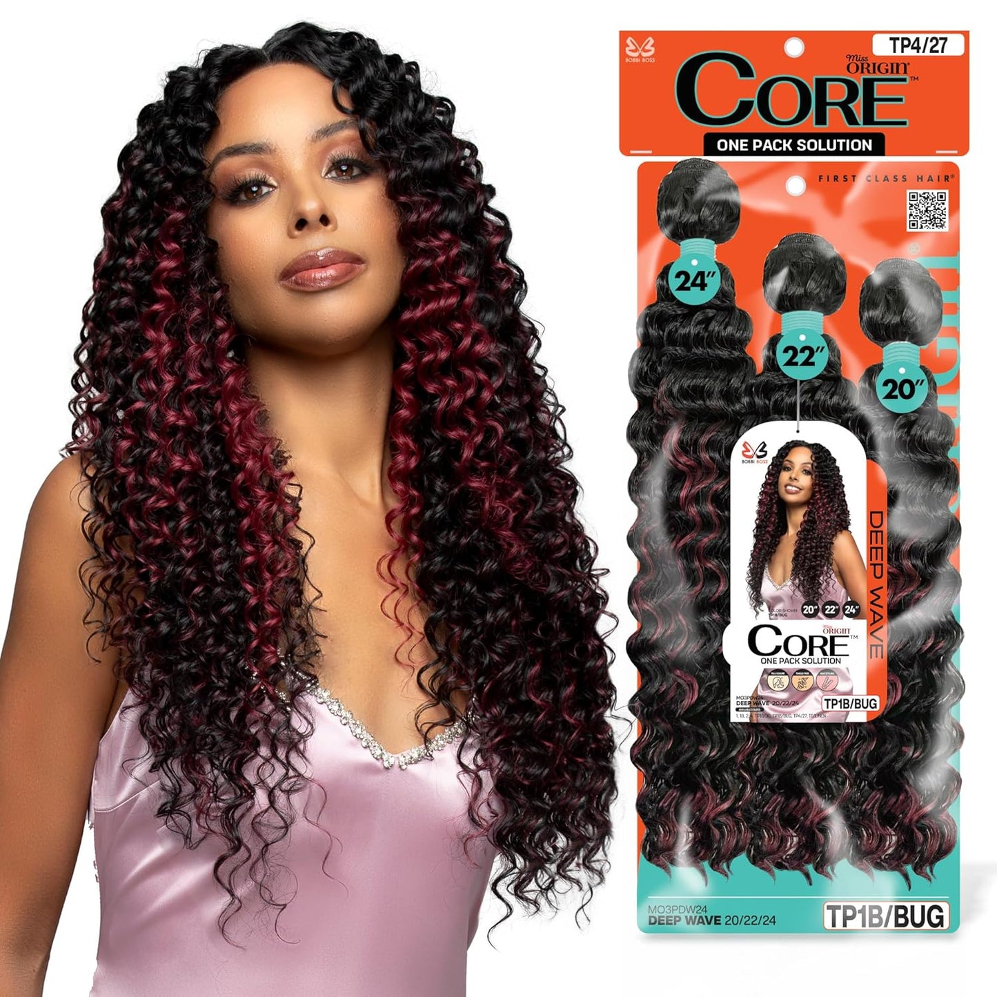 Quick Weave Combo Set 3 Bundle of Deep Wave 20 22 24 inches With Black and Brown Wig Caps and Super Bond Glue