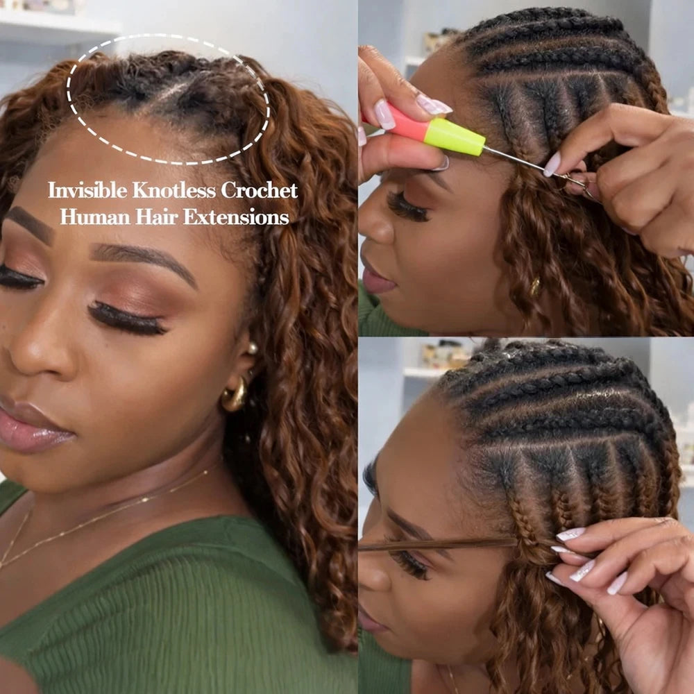4P27 Burmese Curly With Spiral Ends Crochet 100% Human Hair - Dark Brown to Honey Gold Boho Braiding Hair For Miracle Knots (50g/Pack)