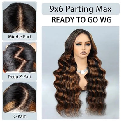1B/30 Highlight Body Wave 9x6 Wig 100% Human HairPre Plucked Pre Cut Wear and Go Glueless Wig  Bleached Tiny Knots  200% Density