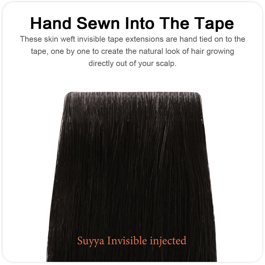 Invisible Tape-in Human Hair Extensions Natural Color Straight – 20Pcs/Pack, Virgin Raw Hair, 2.5g/Piece, Seamless Blend