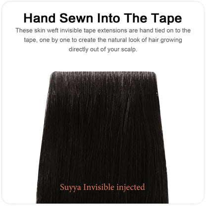 Invisible Tape-in Human Hair Extensions Natural Color Straight – 20Pcs/Pack, Virgin Raw Hair, 2.5g/Piece, Seamless Blend