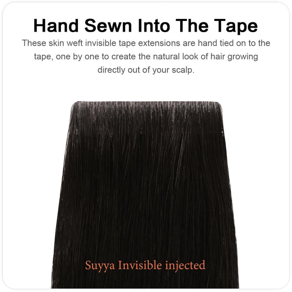 Invisible Tape-in Human Hair Extensions Natural Color Straight – 20Pcs/Pack, Virgin Raw Hair, 2.5g/Piece, Seamless Blend