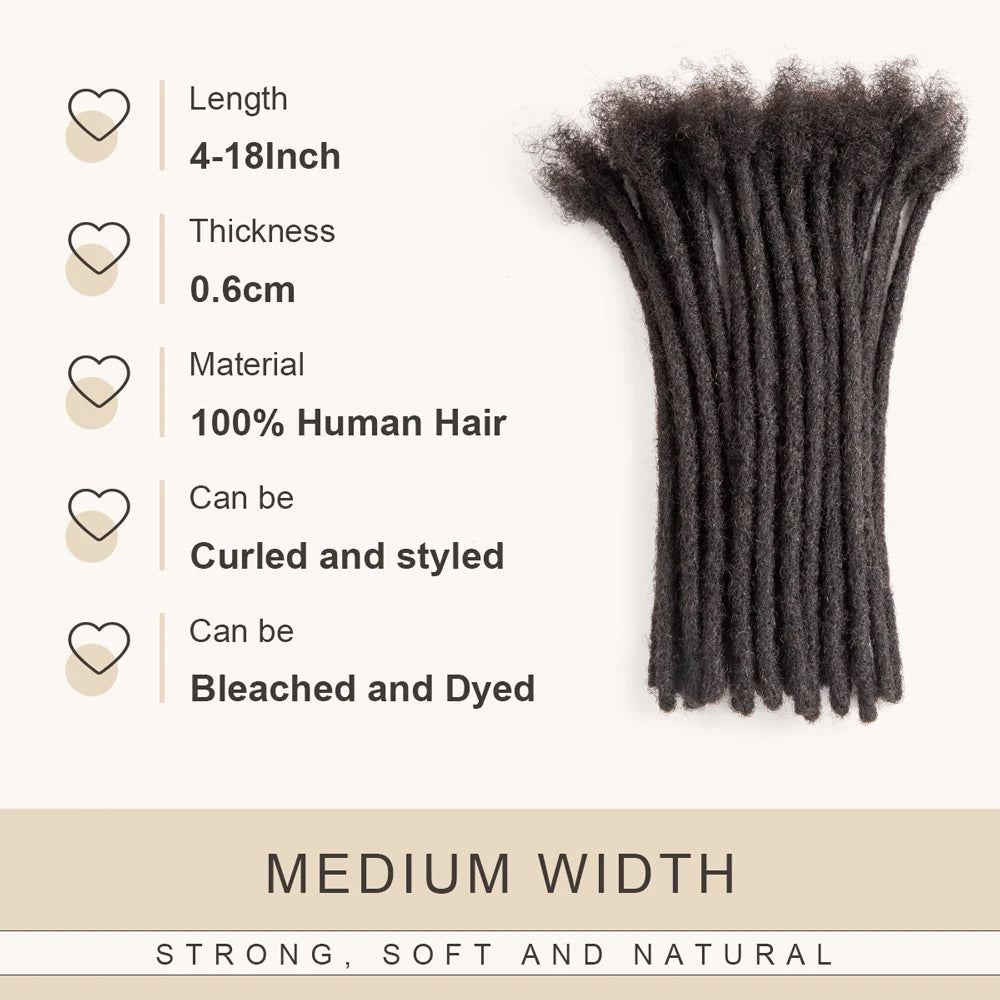 0.6cm Human Hair Dreadlocks Permanent Locs Extensions Afro Dreads For Men and Women (4-18 Inch)