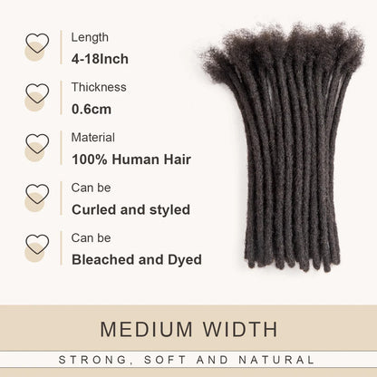 0.6cm Human Hair Dreadlocks Permanent Locs Extensions Afro Dreads For Men and Women (4-18 Inch)