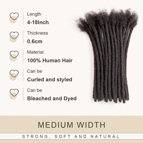 0.6cm Human Hair Dreadlocks Permanent Locs Extensions Afro Dreads For Men and Women (4-18 Inch)