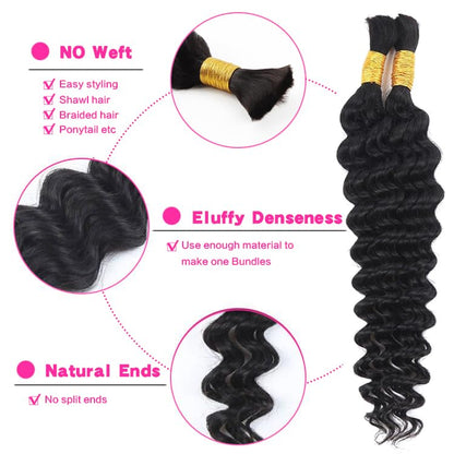 100% Human Hair Boho Braiding Hair - Deep Wave Natural Black 100g/Bundle