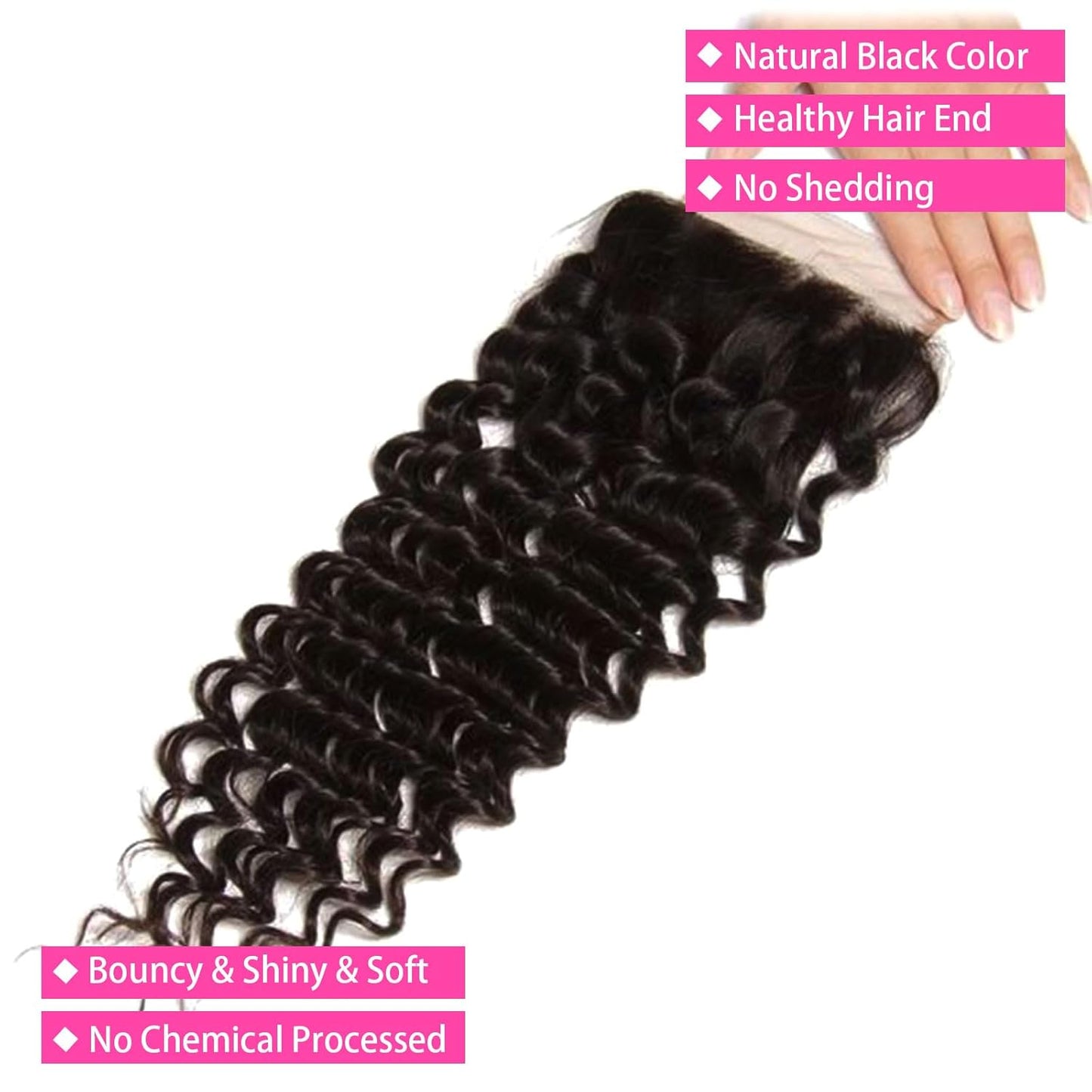 4x4 HD Lace Closure Deep Wave – 100% Unprocessed Brazilian Virgin Human Hair | Pre-Plucked, Skin-Melt HD Lace