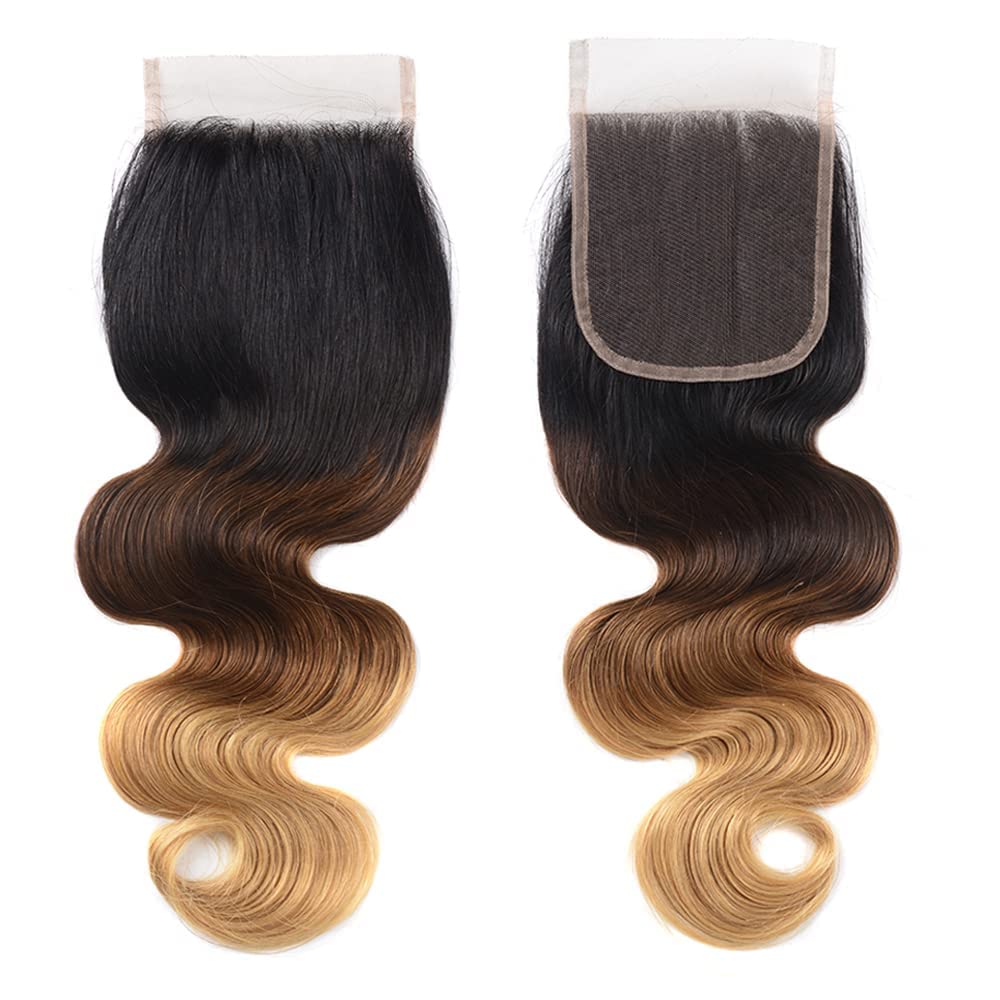 4X4 Lace Closure Body Wave Ombre (1B/427) 100% Human Hair Closure – Transparent Lace, Natural Roots