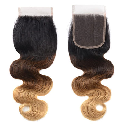 4X4 Lace Closure Body Wave Ombre (1B/427) 100% Human Hair Closure – Transparent Lace, Natural Roots