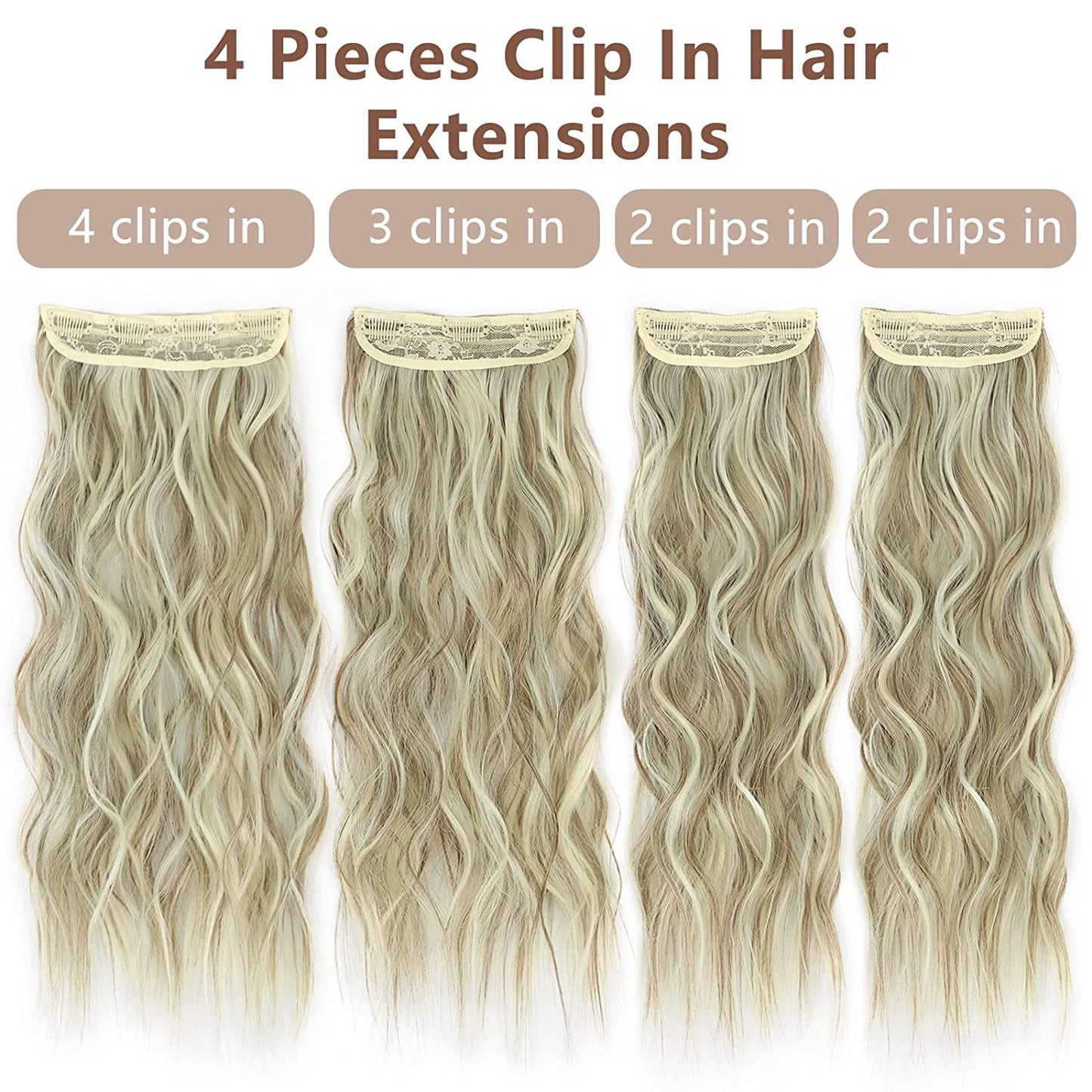 Clip in Long Wavy Synthetic Hair Extension 24 Inch 4PCS 220g Thick Hairpieces Fiber Double Weft Hair for Women – 23 Colors