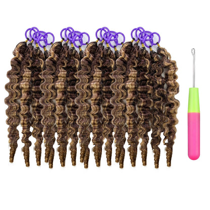4P27 Burmese Curly With Spiral Ends Crochet 100% Human Hair - Dark Brown to Honey Gold Boho Braiding Hair For Miracle Knots (50g/Pack)