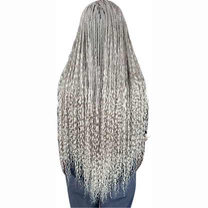 Pre-Order BOHO Braids Wig Full Lace High Quality 100% Human HairBraided Light Weighted Color Silver Gray