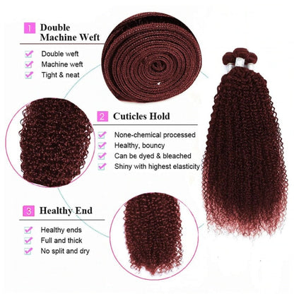 99J Burgundy 3 Bundles with 4x4 Lace Closure Jerry Curl 100% Unprocessed Virgin Hair