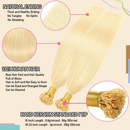 613 Blonde I Tip Straight DOUBLE DRAWN Hair Extensions HIGH Quality 100 Strands 100% Human Hair – Pre-Bonded
