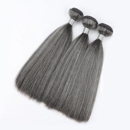 Salt Pepper Straight 100% Human Hair Blended Bundles Color #51 | Gray Hair Extensions Heat Safe 200°F Thick & Full