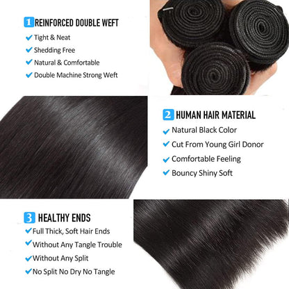 Holiday Deals : Unprocessed 3 Bundles Straight hair color #1  jet black 100% Human Hair on sale (3V-1-ST)