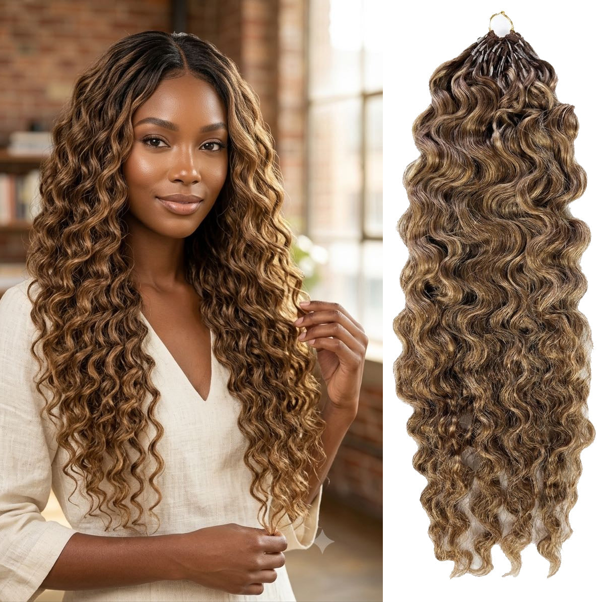 #4P27/30 Burmese Curly Crochet 100% Human Hair - Dark Brown to Honey Gold to Medium Auburn Boho Braiding Hair For Miracle Knots (50g/Pack)
