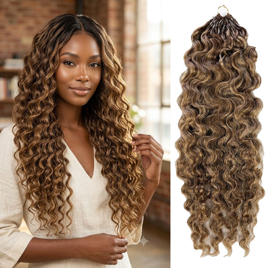 #4P27/30 Burmese Curly Crochet 100% Human Hair - Dark Brown to Honey Gold to Medium Auburn Boho Braiding Hair For Miracle Knots (50g/Pack)