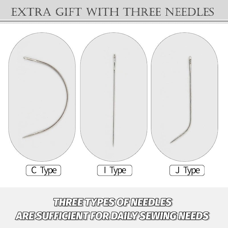 Weaving Needle Combo Deal Black Thread with 10pcs Needle for Making Wig Sewing Hair Weft Hair Weave Extension, Big Medium and Small C J Shape Curved Needle I Needle (3 Thread Black + 9 Needle)