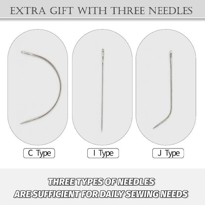 Weaving Needle Combo Deal Black Thread with 10pcs Needle for Making Wig Sewing Hair Weft Hair Weave Extension, Big Medium and Small C J Shape Curved Needle I Needle (3 Thread Black + 9 Needle)