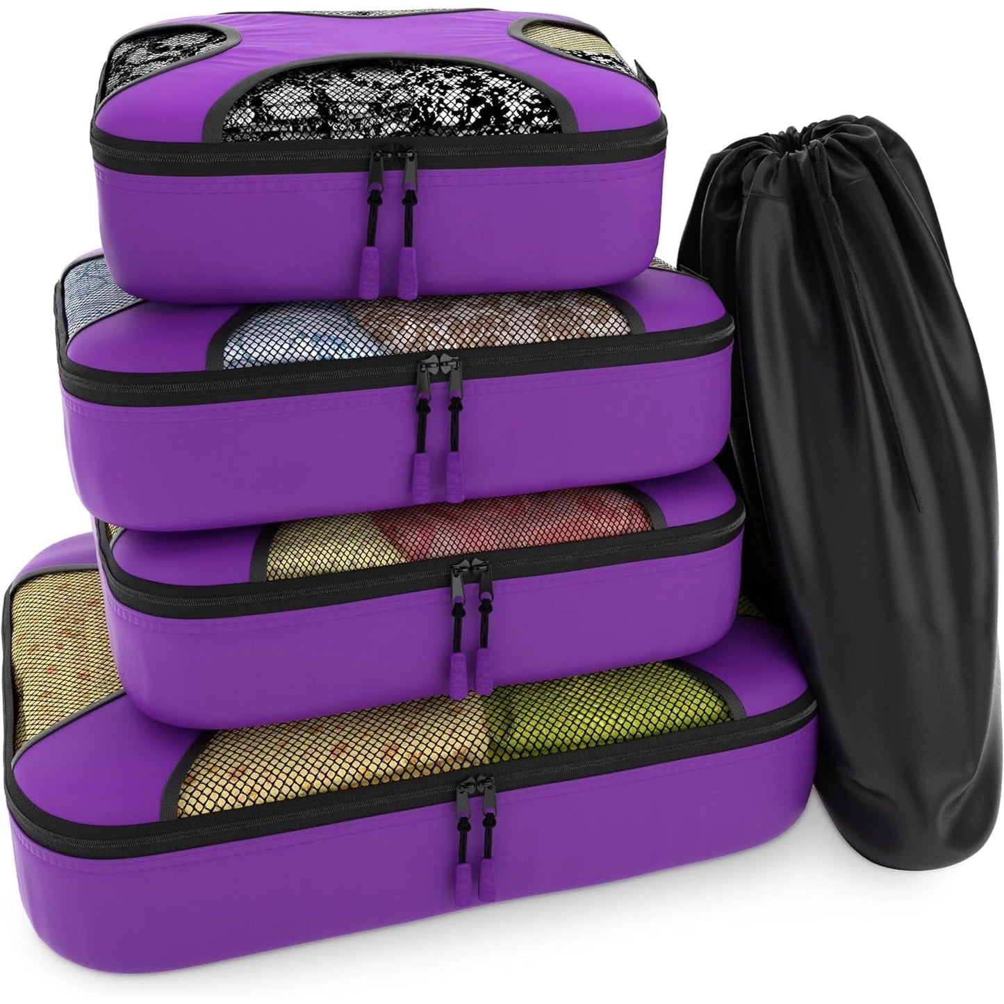 Travel Orchid Purple Mesh 5 Set Packing Cube Organizers With Laundry Bag