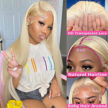Transparent Lace 13x4 Frontal Wig Color Blonde(613) Straight 100% Human Hair