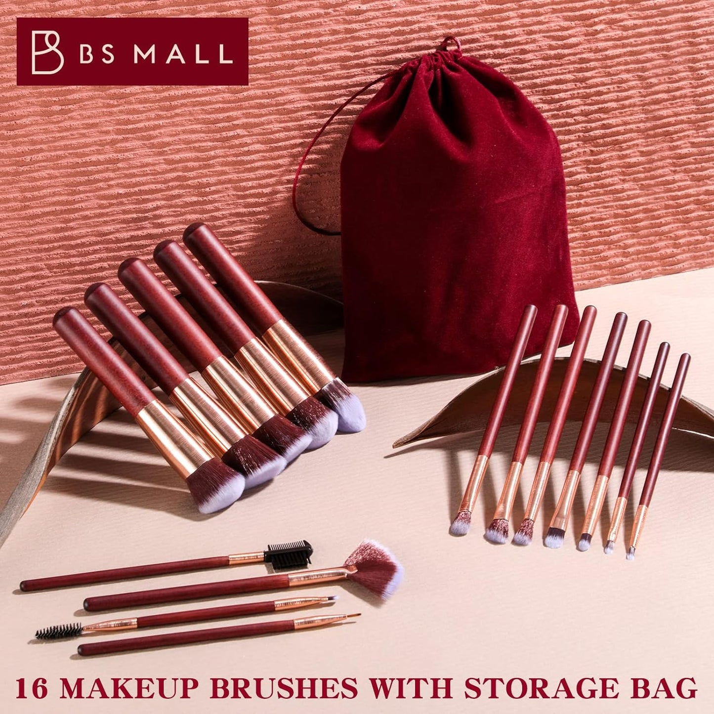 Makeup Brushes BS-MALL 16 Pcs Premium Synthetic Foundation Powder Concealers Eye Shadows Tools in Eye-Catching Red