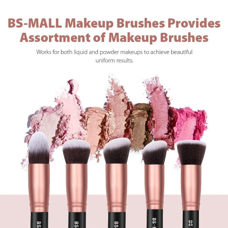 BS-MALL 14 Pcs Makeup Brushes  Set Rose Golden With Case Premium Synthetic Brushes