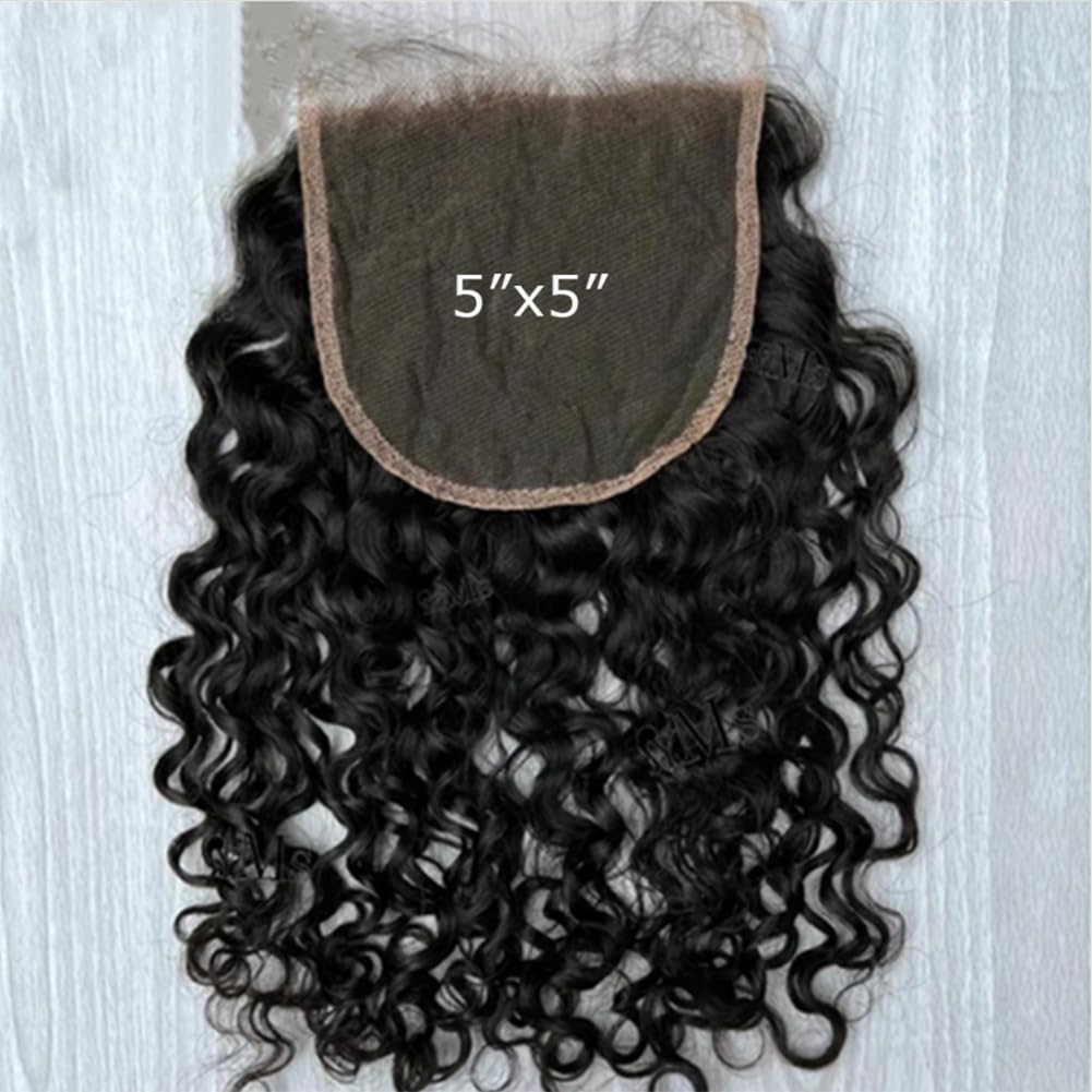 5x5 Transparent Lace Closure Burmese Curl Natural Color Human Hair | Bleached Knots, Free Part