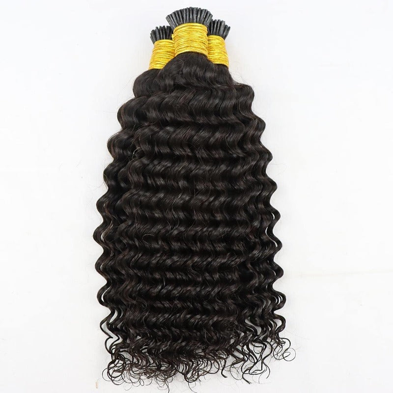 I-tip Premium Hair Extensions Natural Black Deep Wave – 100% Human Hair, Pre-Bonded, 18"-24"