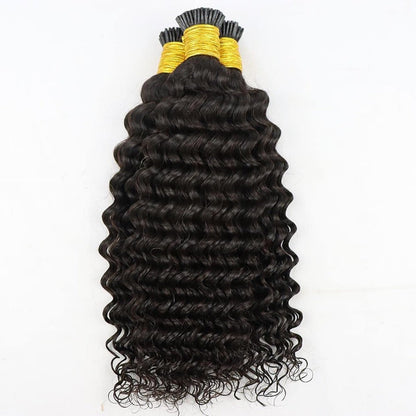 I-tip Premium Hair Extensions Natural Black Deep Wave – 100% Human Hair, Pre-Bonded, 18"-24"