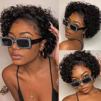 Natural Black Short Curly Bob Wig – 13x1 Lace Front 100% Human Hair