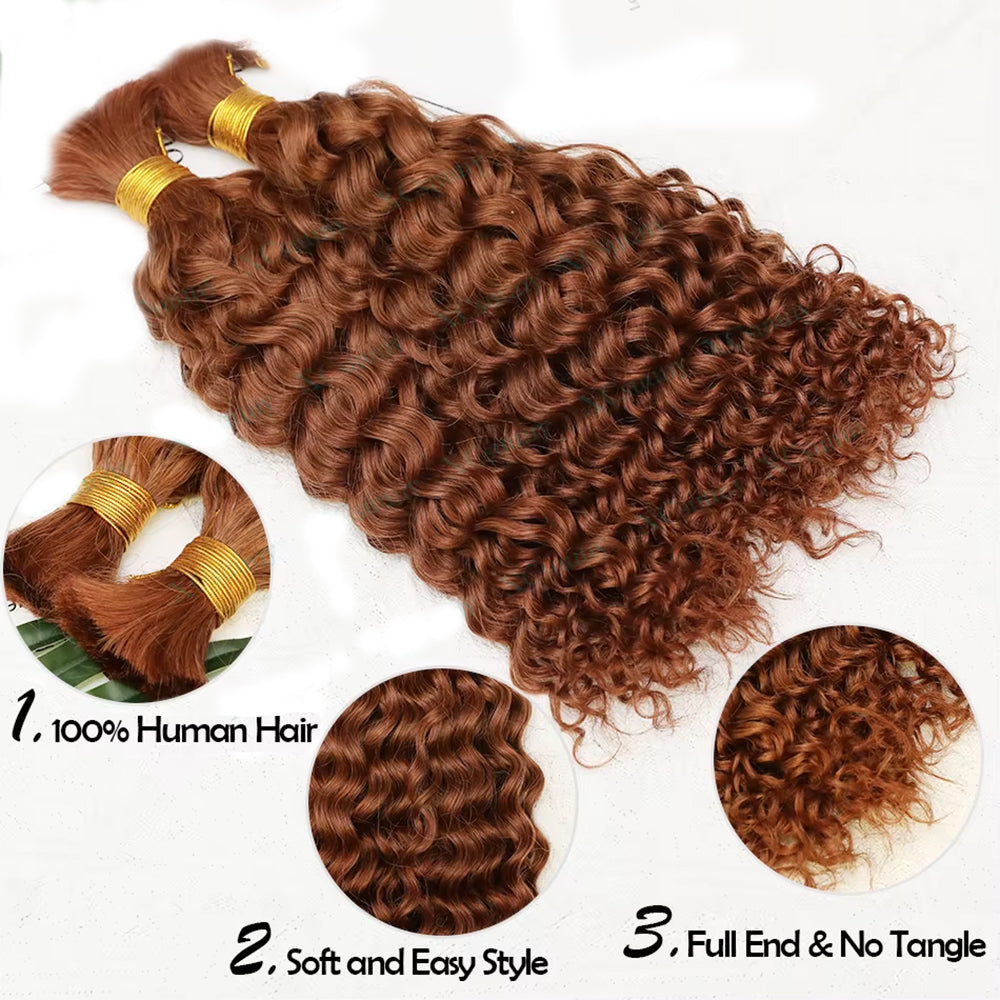 Color #33 Human Braiding Hair Deep Wave Bulk 100% Human Mink Hair 100g/Bundle 20inch 22inch