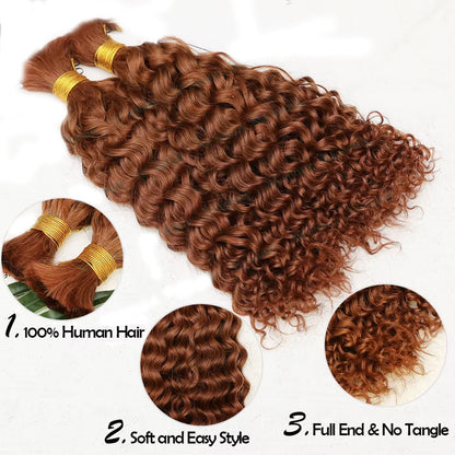 Color #33 Human Braiding Hair Deep Wave Bulk 100% Human Mink Hair 100g/Bundle 20inch 22inch