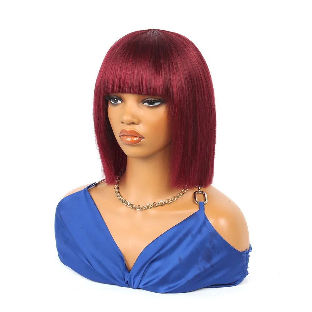 99J Burgundy Straight Short Bob Wig – 10 Inch Human Hair