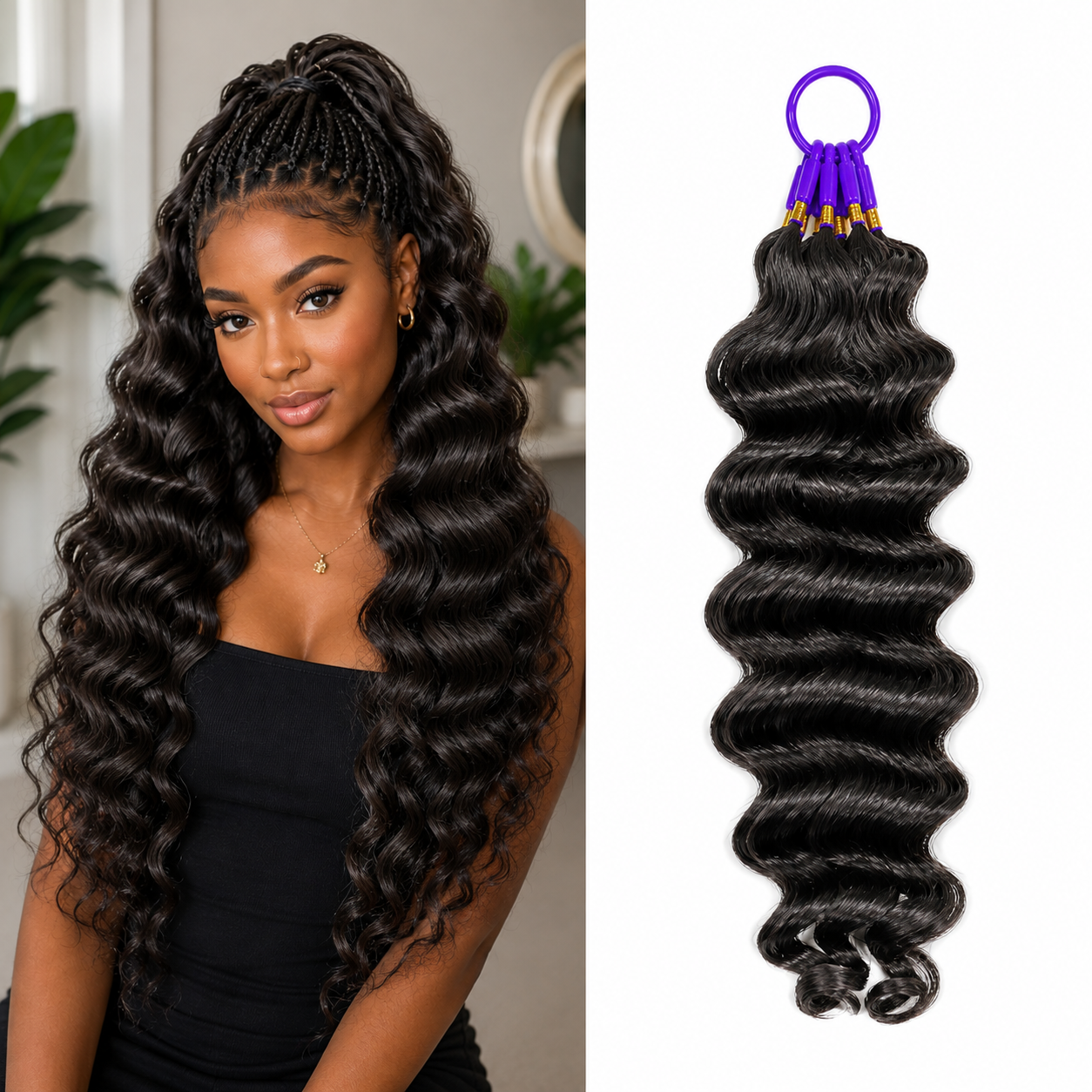#2 Deep Wave Crochet 100% Human Hair - #2 Dark Brown Boho Braiding Hair For Miracle Knots (50g/Pack)