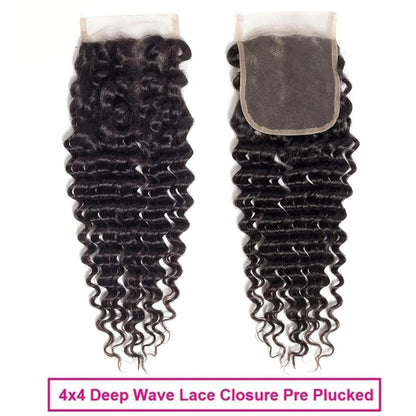 4x4 Lace Transparent Lace Closure Deep Wave Virgin Natural Human Hair | Bleached Knots, Free Part