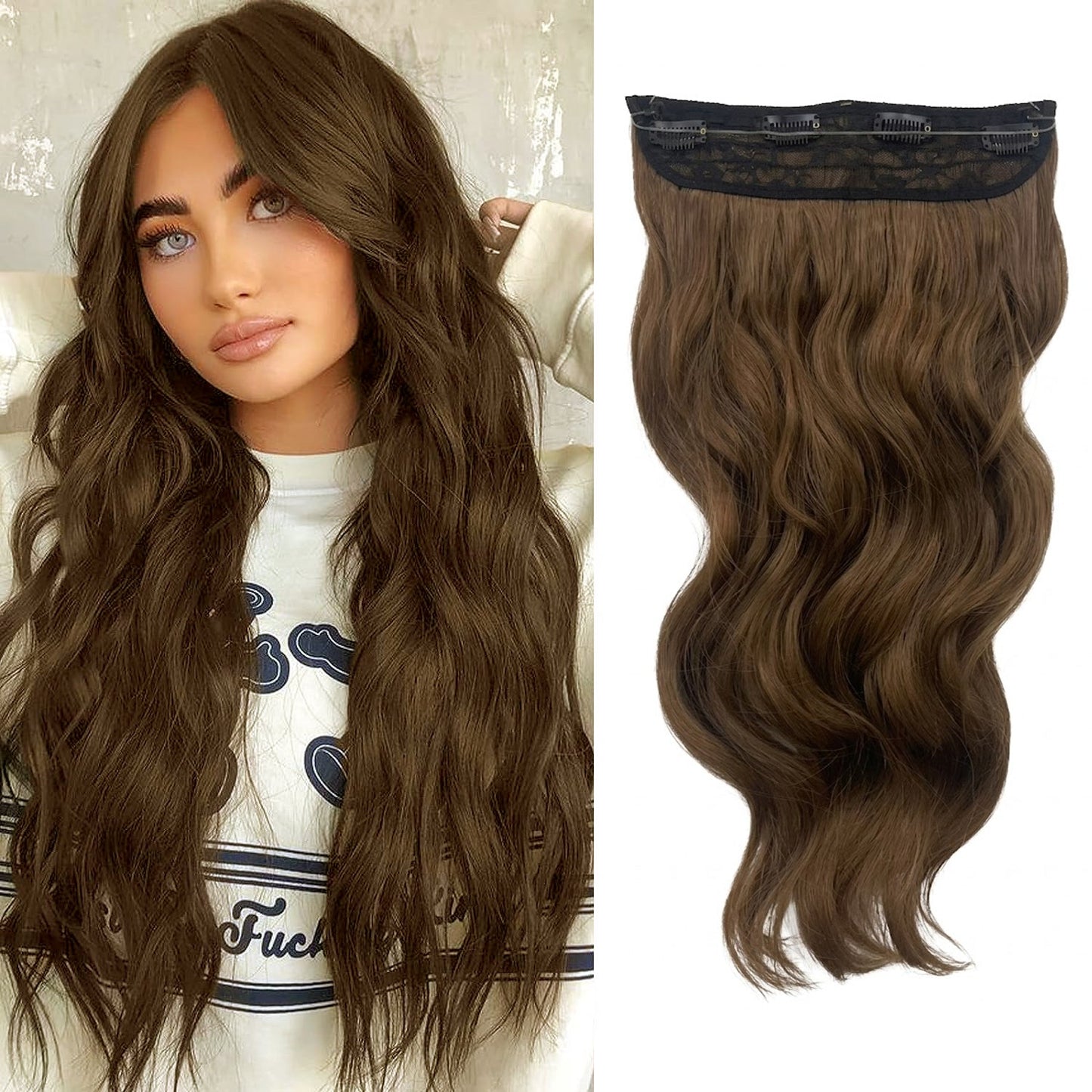 Halo Hair Extensions Invisible Wire Clip on Synthetic Wavy Hair Clip Ins 24 Inch – Lightweight, Easy Install, Natural Look