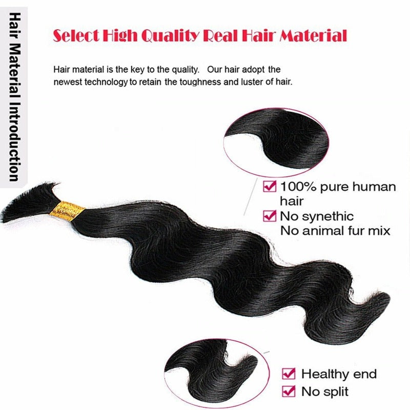 100% Human Hair Boho Braiding Hair - Body Wave Natural Black 100g/Bundle
